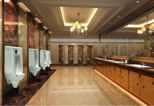 Urinal with concealed automatic rinse (recessed configuration example)