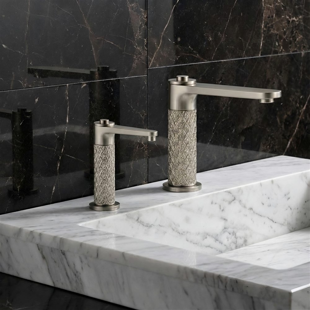 Durable vandal-resistant touchless faucet hardware in a commercial restroom