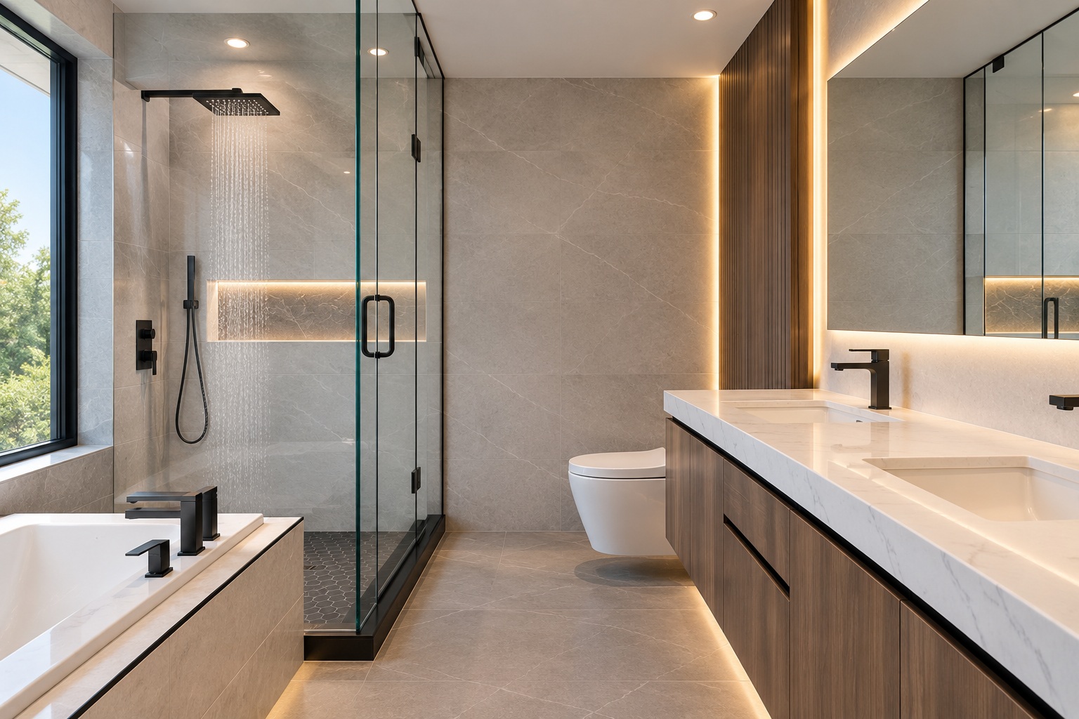 Contemporary bathroom shower space designed for a smart and modern user experience