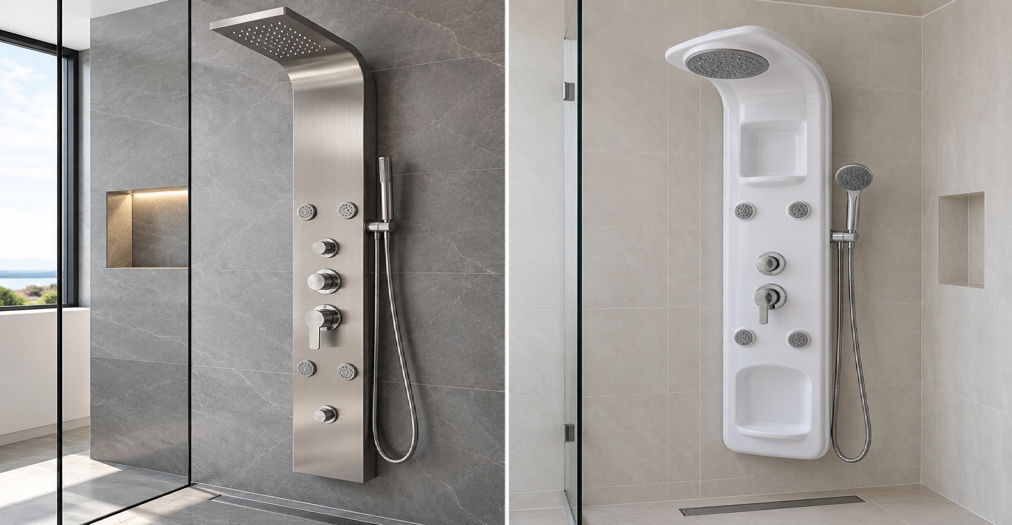 Stainless steel and ABS plastic shower panel material comparison
