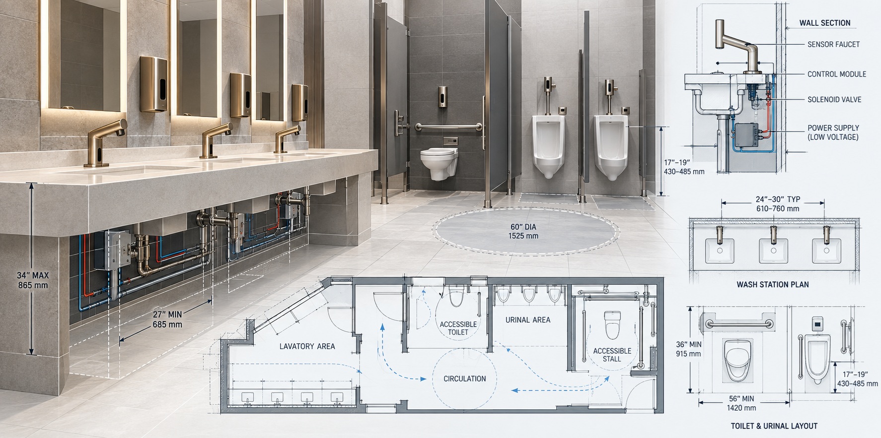 Commercial restroom technical planning resources for architects engineers contractors and facility teams
