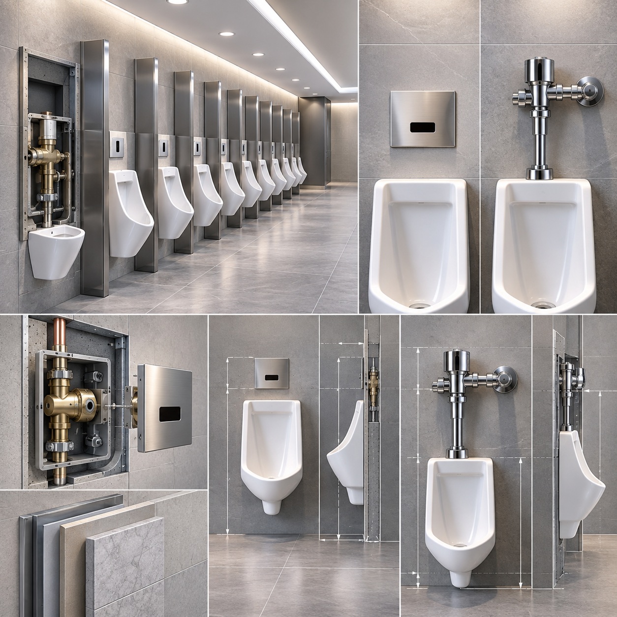 Fontana recessed and exposed commercial urinal flush valve systems