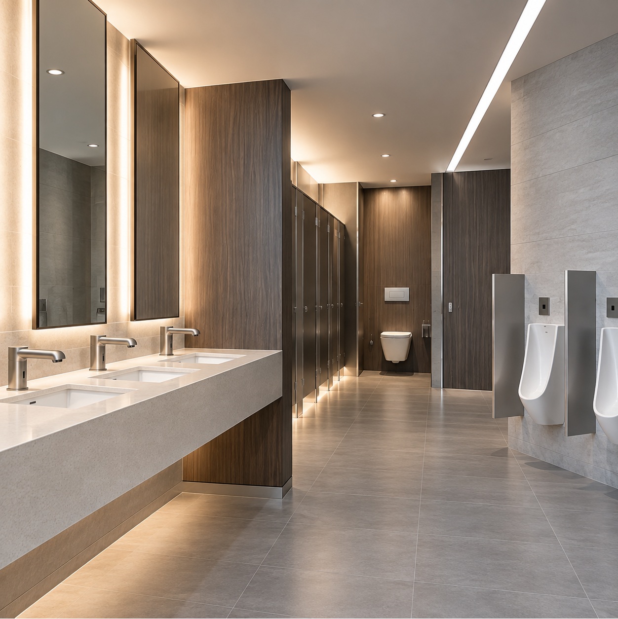Commercial restroom fixture planning for LEED and WELL certification requirements